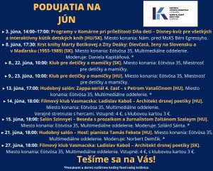 Knižnica Józsefa Szinnyeiho v Komárne / program na mesiac jún